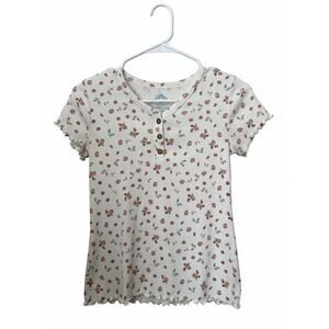 Y2k cottagecore lettuce edge Floral Ribbed babydoll shirt - youth L Adult XS S